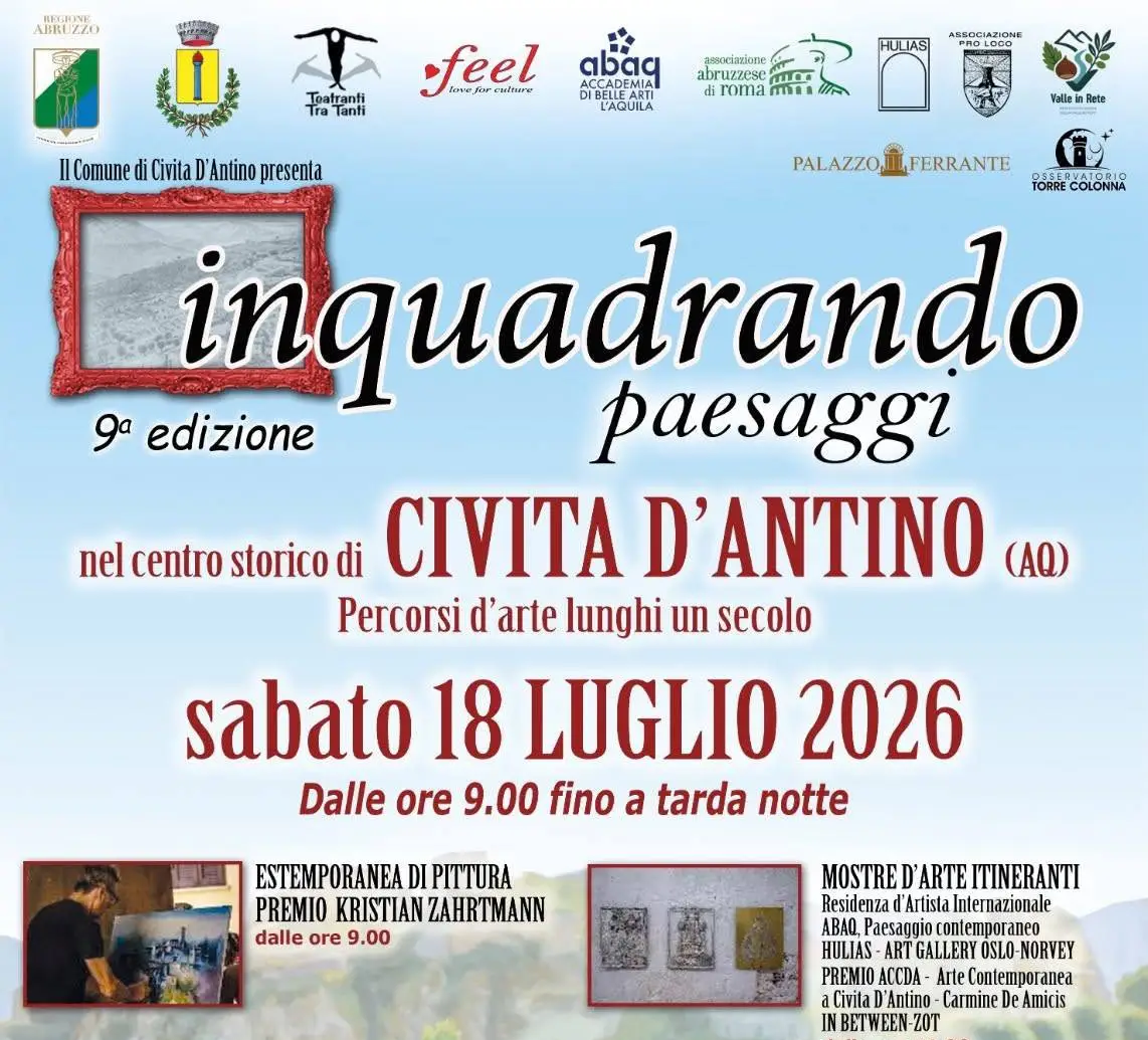 Ieri a ''Inquadrando paesaggi'' nello splendido borgo di Civita D'Antino, tra le montagne abruzzesi. Un posto incantevole, un evento culturale diffuso, tra mostre di quadri, installazioni, spettacoli teatrali e musica